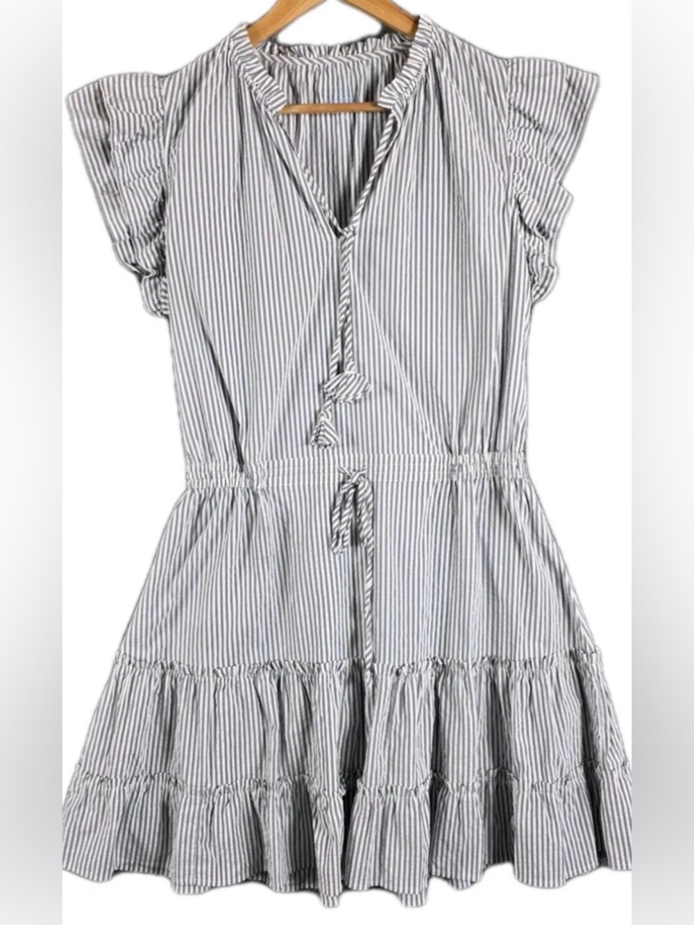 Vineyard Vines Blue & White Striped Tie-Waist Ruffle Mini Dress